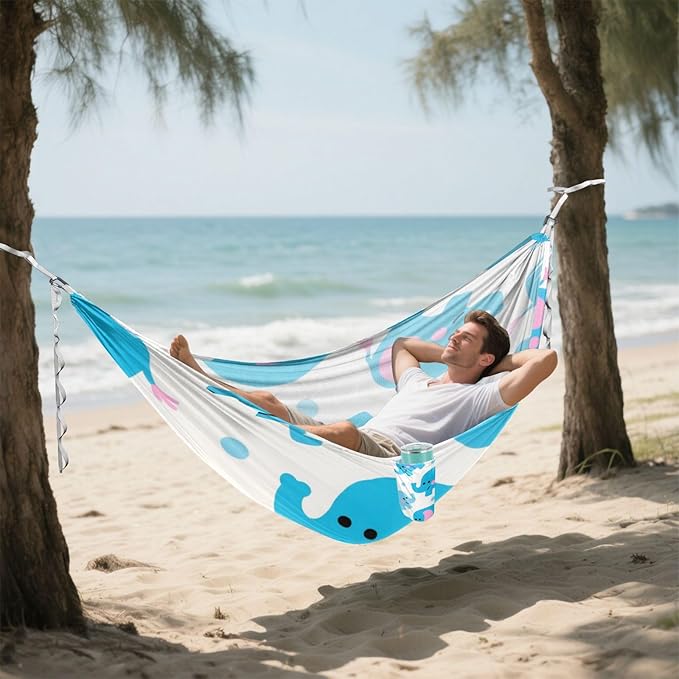 Cute Cartoon Blue Elephant 330lb Capacity Camping Hammock with Hanging Rope Portable Hammock for Camping Travel Accessories Base de hamaca para adultos