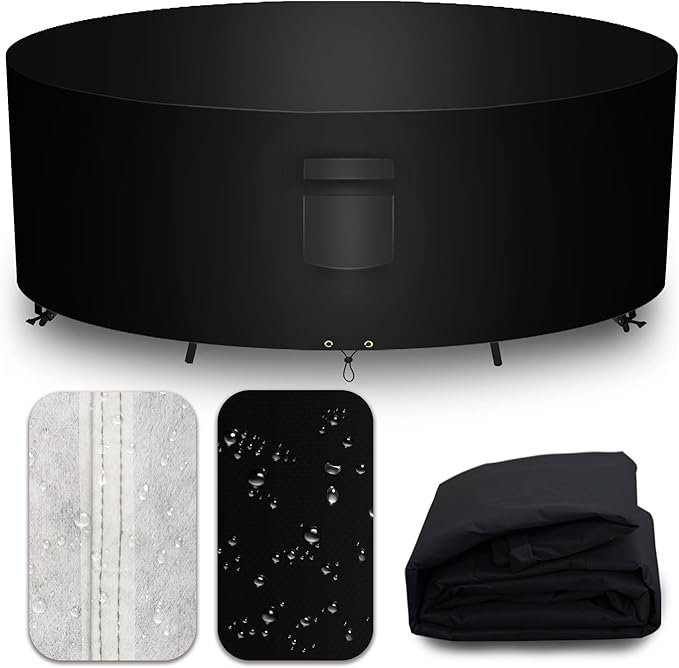 Heavy Duty Patio Furniture Covers Waterproof, 600D Round Outdoor Furniture Cover Waterproof for Sectional Sofa Couch, Outdoor Dining Table and Chair Set Covers 76"DIA x 28"H, Black