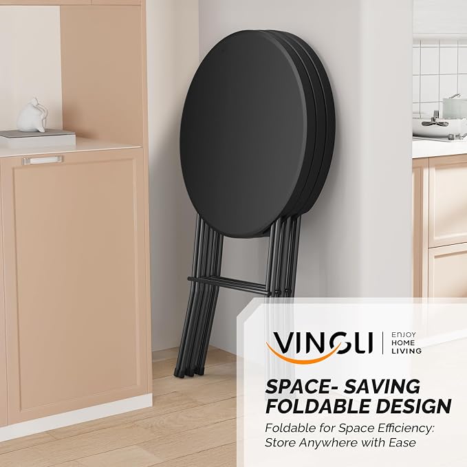 VINGLI 32" Plastic Folding Round Table Bar Height, HDPE Matrial with Gray Metal Finish, High Top Table for Outdoor Party, Cafes, Restaurants, Backyard, Dining Room, Wedding Event,1 Pack, Black