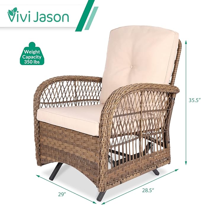 VIVIJASON 2-Piece Outdoor Wicker Glider Rocking Chair, Patio Rattan Swing Glider Chairs with Cushions & Steel Frame, All-Weather Gliding Lawn Wicker Furniture for Garden Backyard Porch