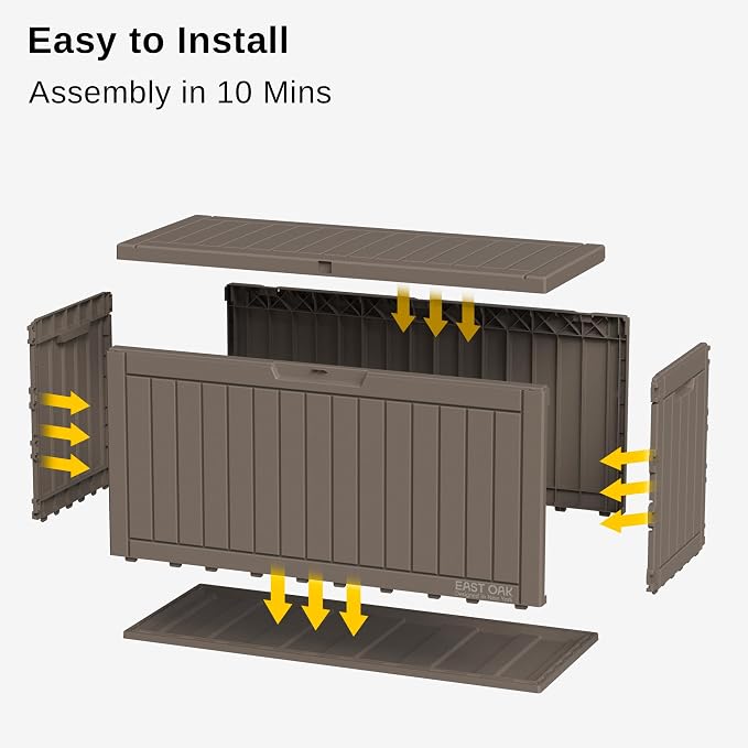 EAST OAK Outdoor Storage Box, 60 Gallon Deck Box Indoor and Outdoor Use, Waterproof Resin Storage Bin for Patio Cushions, Gardening Tools, Lockable, UV Resistant, Brown