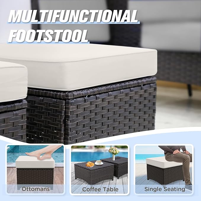 Stone Creek Outdoor Furniture Set with Swivel Rocking Chairs, Side Table & Ottomans, Wicker Patio Conversation Set, Balcony Furniture, 5 Piece, Brown/Beige