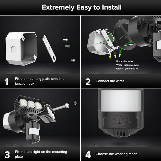 SANSI 38W 5000LM Motion Sensor Outdoor Lights, Flood Light Outdoor Detector with 4 Mode Adjustable, 500W Equiv 5000K Dusk to Dawn, IP65 Waterproof, Motion Sensor Lights for Garage, Yard, Porch (Black)