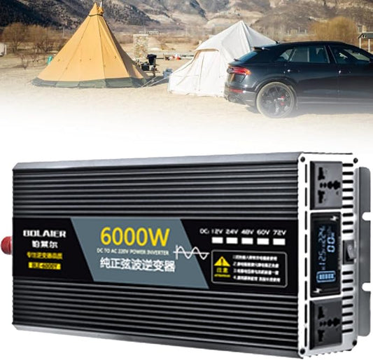 Pure Sine Wave Inverter 2500W 4000W 5000W 6000W 8000W 10000W 12000W Car Power Inverter DC 12V 24V 48V 60V 72V to 110V 120V 220V 230V 240V AC Voltage Converter Transformer Vehicle Adapter(6000W,12Vto22