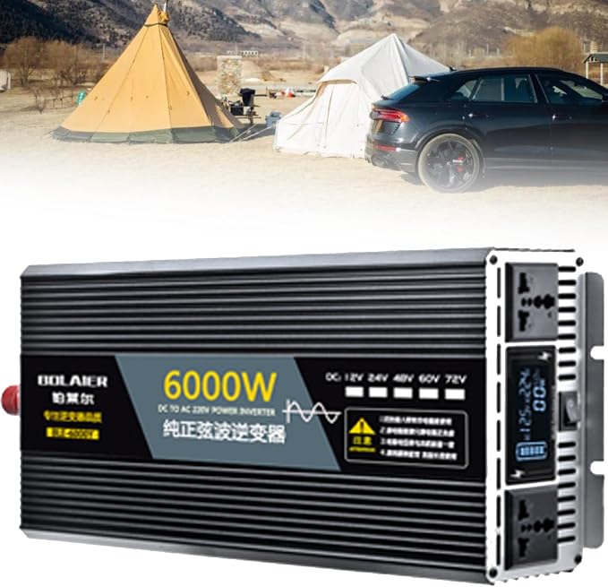 Pure Sine Wave Inverter 2500W 4000W 5000W 6000W 8000W 10000W 12000W Car Power Inverter DC 12V 24V 48V 60V 72V to 110V 120V 220V 230V 240V AC Voltage Converter Transformer Vehicle Adapter(6000W,24Vto22