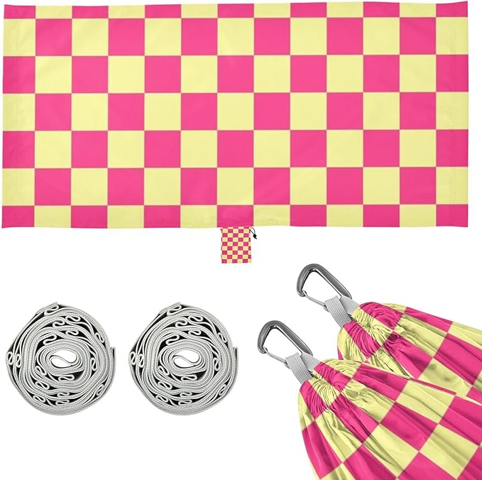 Pink and Yellow American Plaid 330lb Capacity Hammocks Portable Hammock for Outside Patio Garden Silla colgante para Patio Exterior