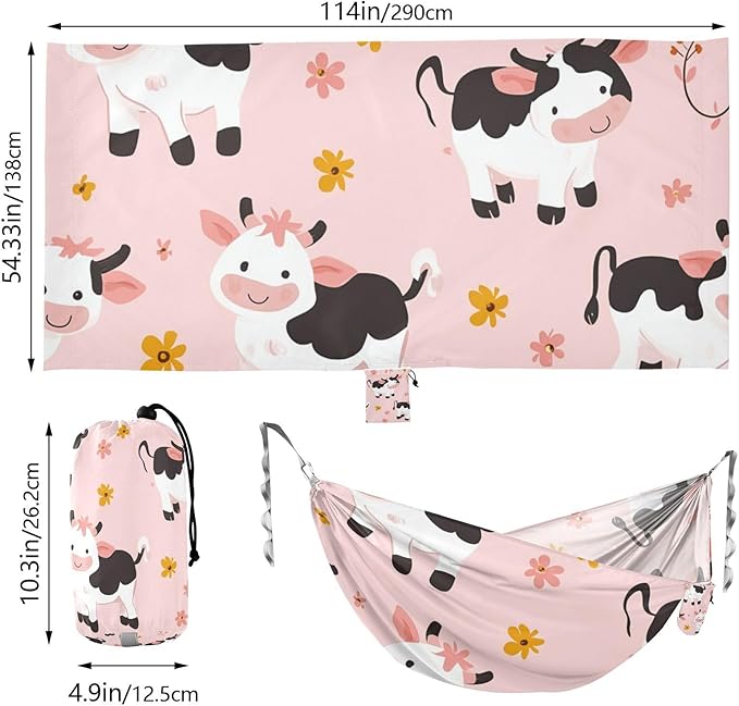 Cartoon Cute Cow Pink 330lb Capacity Outdoor Hammocks Tree Hammock for Indoor Outdoor Patio hamacas para adultos