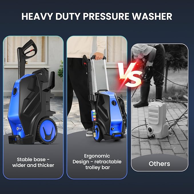 Heavy Duty 5000PSI 4.0GPM Electric Pressure Washer with 33FT Hose, 4 QC Nozzles for Cars/Fences/Patios/Home Cleaning, Deep Blue