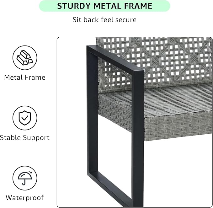 Outdoor Patio Furniture Set, 4 Piece Rattan Wicker Sectional with Loveseat Couch Sofa, Coffee Table and Chairs, Conversation Seating for Balcony, Porch, Deck, Backyard, Muebles de Exterior