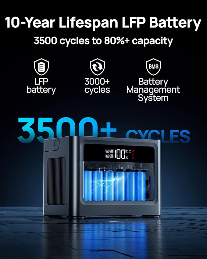 Portable Power Station 1000W, 576Wh Solar Generator with PD 100W USB-C Fast Charging, Power Bank 110V Pure Sine Wave AC Outlet LiFePO4 Battery for Outdoors Camping Home Use Emergency RVs (Peak 2000W)