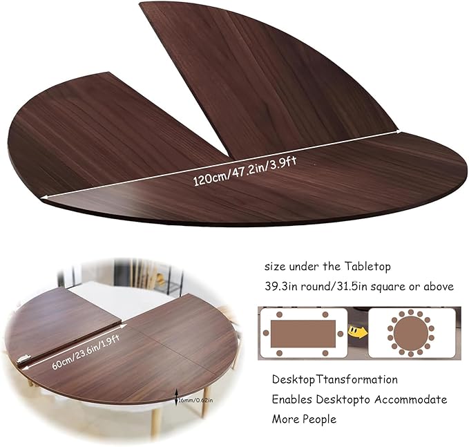Large Round Foldable Table Top, 59 ” Diameter Portable Dining Table Extender Top, No Legs Wooden Round Table Tops Only, for Round Table and Square Table (Textured White, 47.2in)