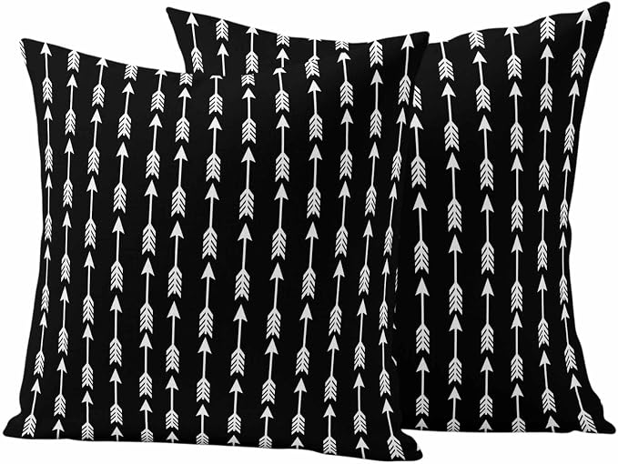 Arrow Outdoor Pillow Covers 24"x24" Set of 2, Abstract Rustic Western Tribal Geometric Arrow Black Waterproof Throw Pillow Covers for Patio Furniture, Decorative Cushion Covers for Porch