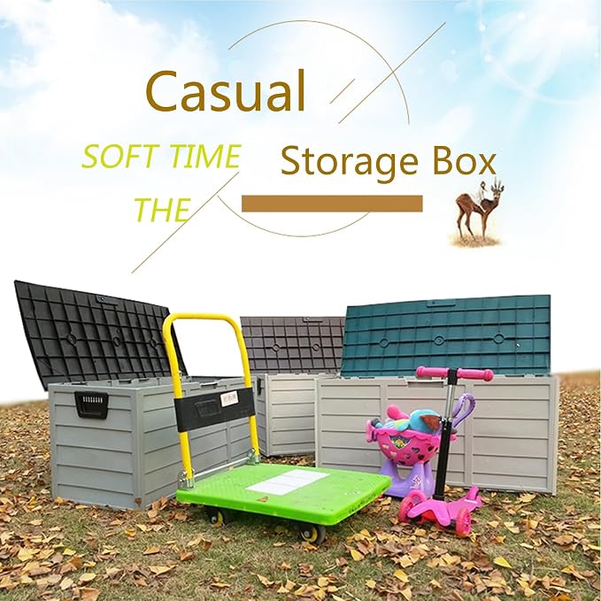 76 Gallon Large Deck Box,Deck Box Outdoor Storage Boxes ,Outdoor storage organizer with lock opening,Waterproof Outdoor Storage Box with Bottom Pulleys, for Patio Furniture ( Color : Gray , Size : 76