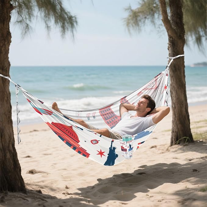 Red and White 4th of July Independence Day 330lb Capacity Hammocks with Hanging Rope Hanging Hammock for Indoor Outdoor Patio soporte para hamacas para adultos
