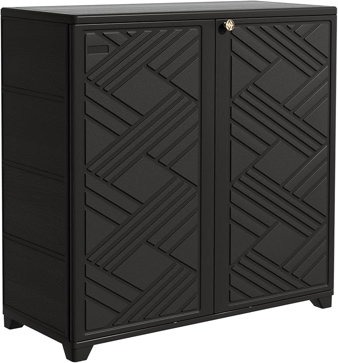 Mrosaa Outdoor/Indoor Storage Box,Resin and Plastic Storage Cabinet Waterproof,Outdoor Cabinet for Patio/Garden/Balcony/Backyard/All Room(NO Shelf-Black)