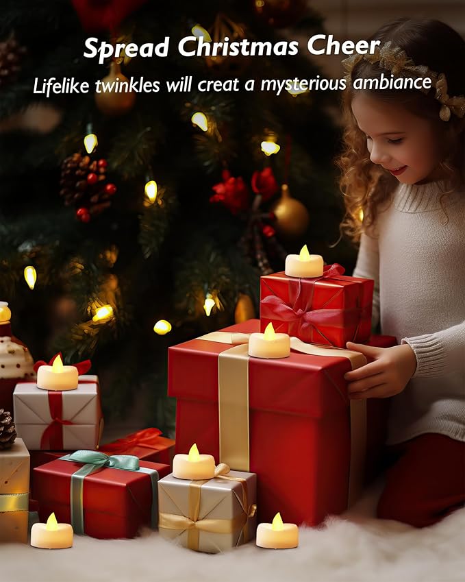merrynights Remote Candles, 24PCS Flameless Tea Lights Candle Battery Operated with Timer, 400+Hours Remote Control LED Tea Lights Votive Candle - 1.5'' D X 1.25'' H- Warm Yellow Light