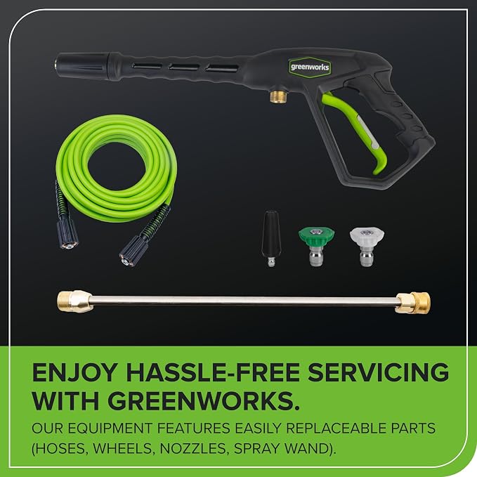 Greenworks 2100 PSI (1.2 GPM) Electric Pressure Washer (25°, 40°, Turbo Nozzle, Soap Applicator) for Use On Decks, Fences, Concrete Patios, Sidewalks & More. Medium-Duty