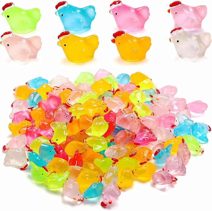 320 Pcs Luminous Mini Resin Chicken, Figurines Resin Miniature Animals 8 Colors, Glow in Dark Resin Chicken Hens Animal Figures for DIY Project, Garden, Dollhouse, Aquarium Decor, Glow at Night