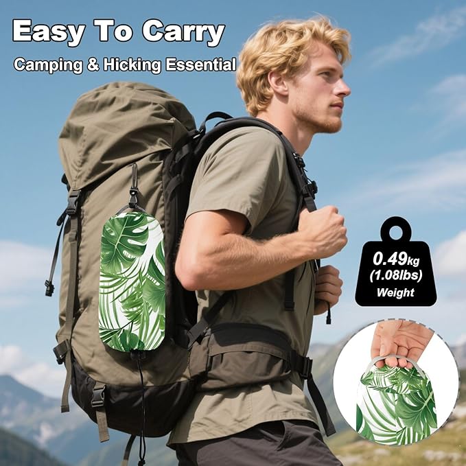 Qilmy Green Leaf Camping Hammock Single – 330 lbs Capacity, Lightweight with Tree Straps & Carabiners, Portable for Hiking, Travel, Backpacking