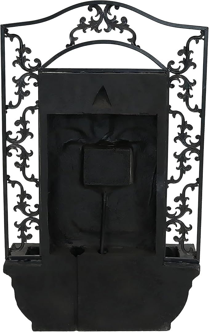 Sunnydaze French Lily 33" Outdoor Wall Water Fountain with Pump and Panel - Lead - Solar/Battery-Powered