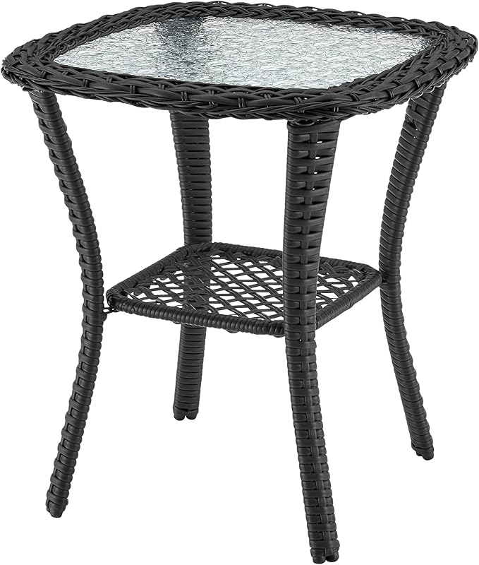 Manhattan Comfort Fruttuo 3-Piece Patio Conversation Set, Swivel Steel Rattan Chairs with Removable Cushions & Tempered Glass End Table, Weather-Resistant Outdoor Furniture for Backyard & Porch, Cream