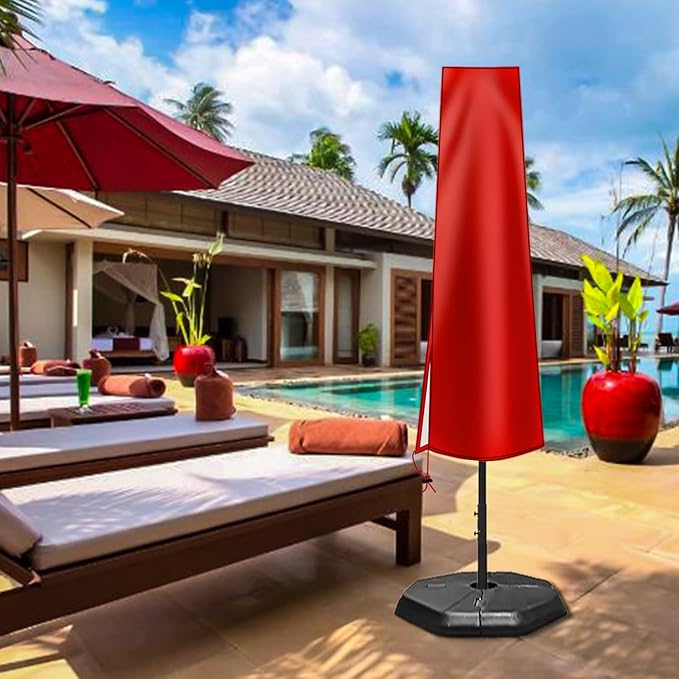 OKPOW Umbrella Cover 420D Oxford Fabric Patio Umbrella Covers Waterproof with Zip, for 9ft to 12ft Garden Outdoor Umbrella(Red)