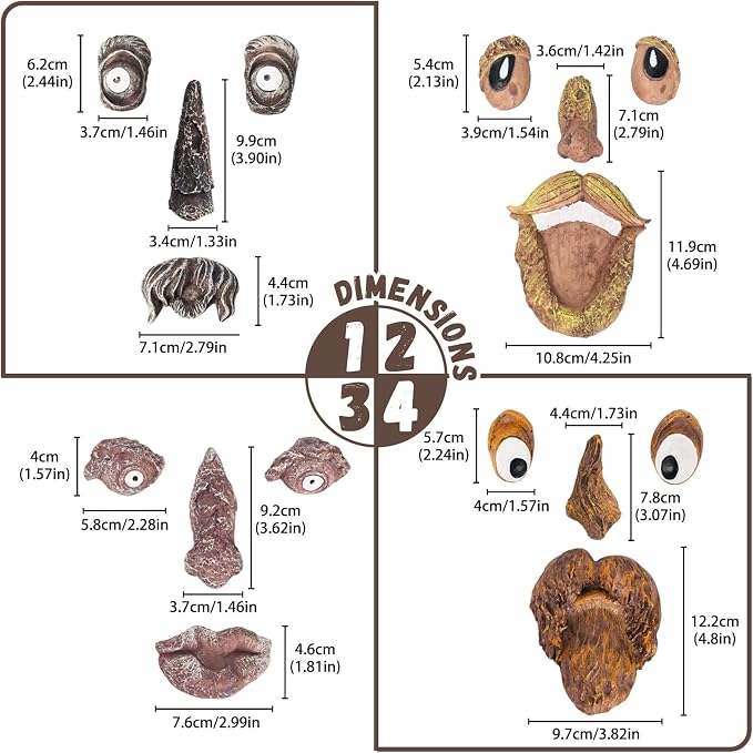 4 Pack Tree Faces Decor Outdoor, Tree Face Outdoor Statues Old Man Trees Hugger Yard Art Garden Decoration with 16 Screws, Trees Decorations Outdoor for Halloween Easter Spring Decoration