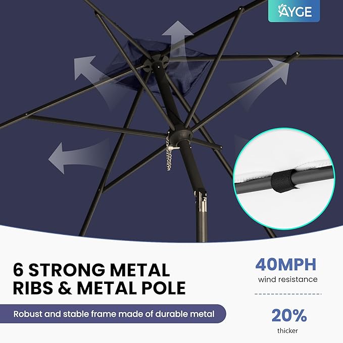 Ayge 6.5x10FT Rectangular Patio Umbrella Outdoor Table Umbrella w/Push Button Tilt & Crank Rectangle Market Umbrella UV Protection for Garden,Deck,Lawn,Yard & Pool,Navy