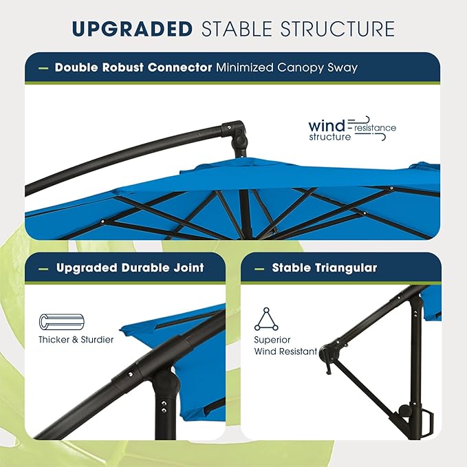 wikiwiki 10ft Patio Umbrellas Offset Outdoor Umbrella Cantilever Hanging Umbrellas w/Infinite Tilt, Fade Resistant Waterproof RECYCLED FABRIC Canopy & Cross Base, for Yard, Garden & Deck, Royal Blue