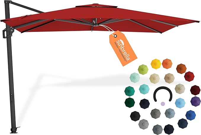 Midtown Umbrellas 9 x 9 Ft Outdoor Cantilever Patio Umbrella w/Sunbrella Red Acrylic Fabric - 360° Rotate Offset Patio Umbrella, Deck Patio Umbrella, Backyard Umbrella & Garden Umbrella - Black Frame