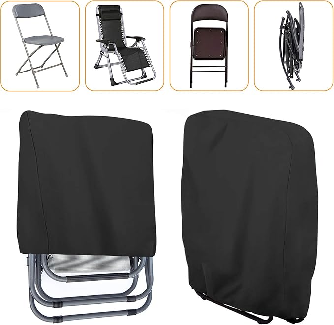 Uranshin Outdoor Furniture Cover Waterproof 2PCS, Zero Gravity Chair Covers, Folding Patio Chair Covers All Weather, Dustproof Anti Gravity Chair Cover with Storage Bag, 28" W x 13" D x 43" H, Black