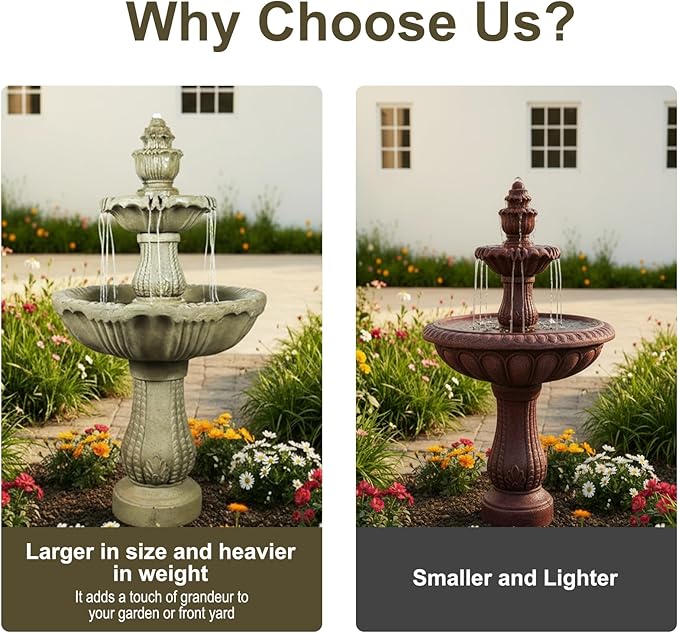 Naturefalls 48" Water Fountain Outdoor - Large Waterfall Fountain Outside, 3-Tiers Cascading, Fiber Reinforced Concrete, Indoor and Outdoor Fountain for Garden, Patio, Backyard, Lawn, Yard Decor