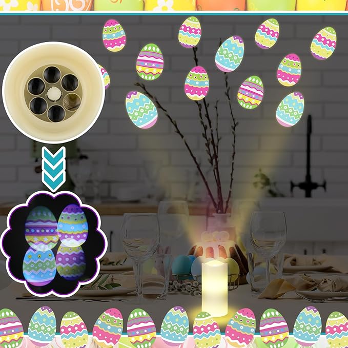 Baquler Easter Egg Projector Light Decor Easter Flameless Candle Spring Home Decor LED Candle Battery Operated Night Light with Remote and Timer Egg Hunt Party Basket Gifts for Spring Farmhouse Table