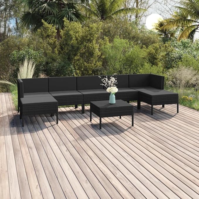 Patio Lounge Set with Cushions,Sofa Set,Conversation Patio Furniture,Outdoor Seating Set,for Garden, Poolside, Backyard Poly Rattan Black