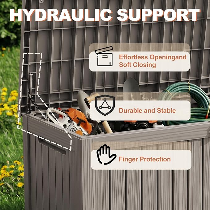 EFU Outdoor Storage Box 180 Gallon Deck Box (Indoor & Outdoor) Lockable UV Resistance Waterproof Resin Storage Bin Storage Box for Outdoor,Patio Storage With Support Rod(Taupe)