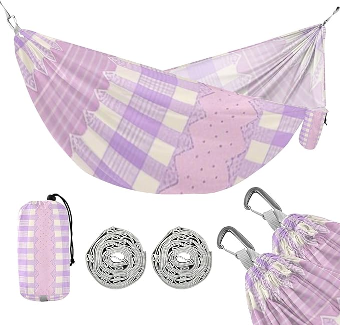 Pink Purple Cute Lace Stripes 330lb Capacity Hammocks with Hanging Rope Indoor Hammock for Patio Backyard Lounge Base hamacas para adultos