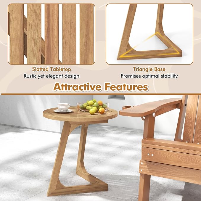 Giantex Teak Wood Outdoor Side Table, Round Patio End Table with Slatted Tabletop, Waterproof Sofa and Couch Side Table for Porch, Poolside, Living Room, Small Spaces, Easy Assembly, Natural