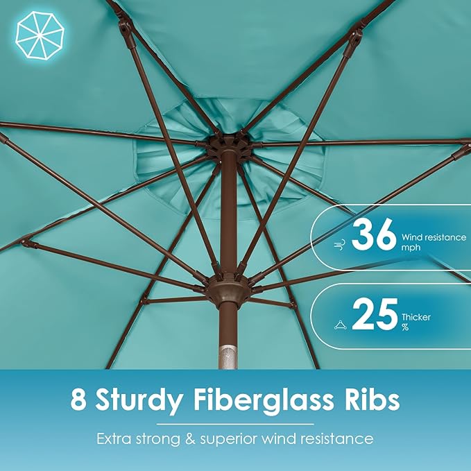 GREENVINES 9-FT-Patio-Umbrella | Outdoor-Table-Umbrellas | 8 Sturdy Fiberglass Ribs | Push Button Tilt & Crank | Waterproof | Market Umbrella | for Pool Backyard Garden Deck | Peacock Blue