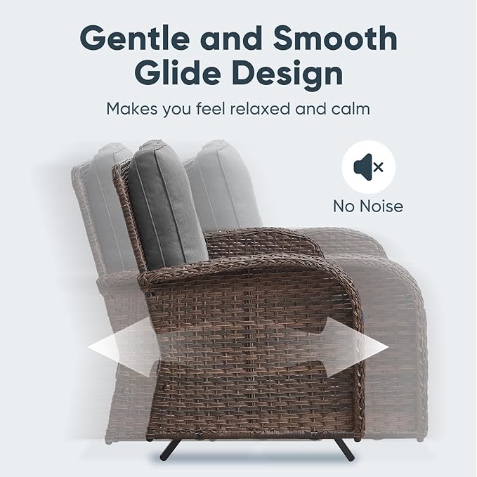 Belord 6 Pieces Outdoor Patio Furniture Set with Wicker Rocking Chairs, Rattan Patio Conversation Set with Glider Loveseat Ottomans and Side Table Brown/Grey