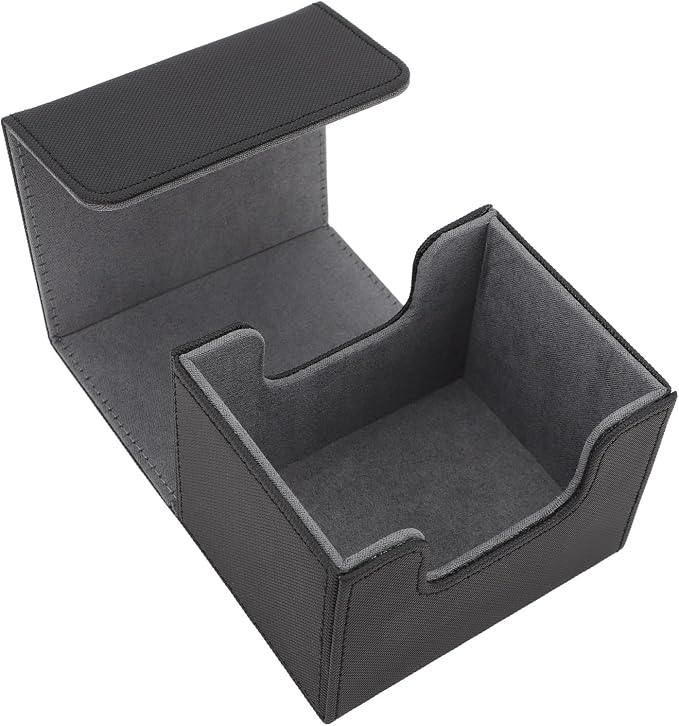 Zunate Card Deck Box for Tarot or Game Cards, Large Capacity PU Leather Storage Box/Cover with Magnetic Flap Lid, Holds 100 Cards, Soft Felt Lining, Black Finish (Black)
