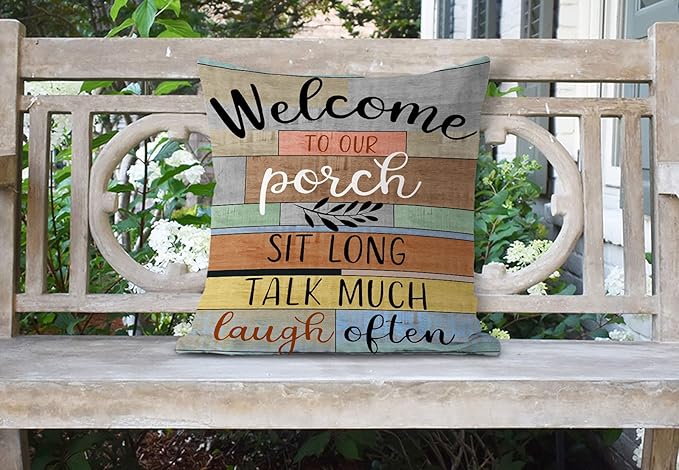Porch Rules Sign Outdoor Pillow Covers Waterproof Welcome to Our Porch Patio Pillow Covers for Couch Bench Patio Furniture Set of 2