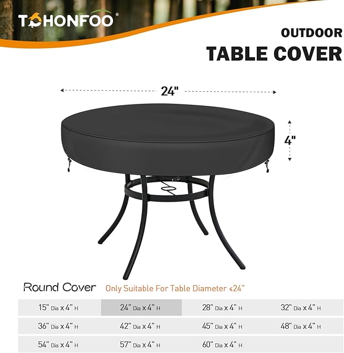 TOHONFOO Round Coffee Table Cover - Waterproof Anti-UV Round Patio Table Cover - Fits Outdoor Table Up to 22-24 Inch