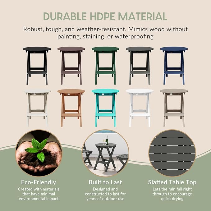 WestinTrends Malibu HDPE Outdoor 24.5 Inch Round Portable Folding Patio Dining Table, Gray
