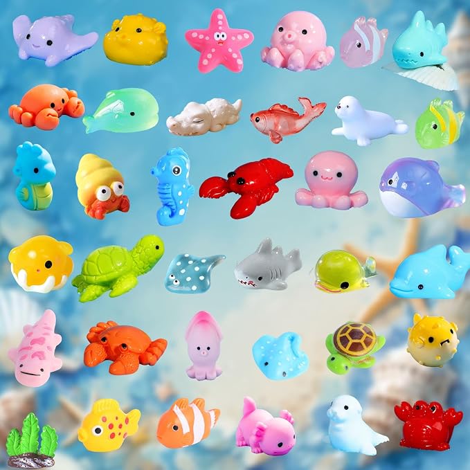 45 Pcs Mixed Mini Resin Sea Animals, Marine Figurines with No Duplicates | Waterproof, Fade-resistant,Premium Resin Marine Figurines, Craft Supplies for Fish Tank, Fairy Garden Decor