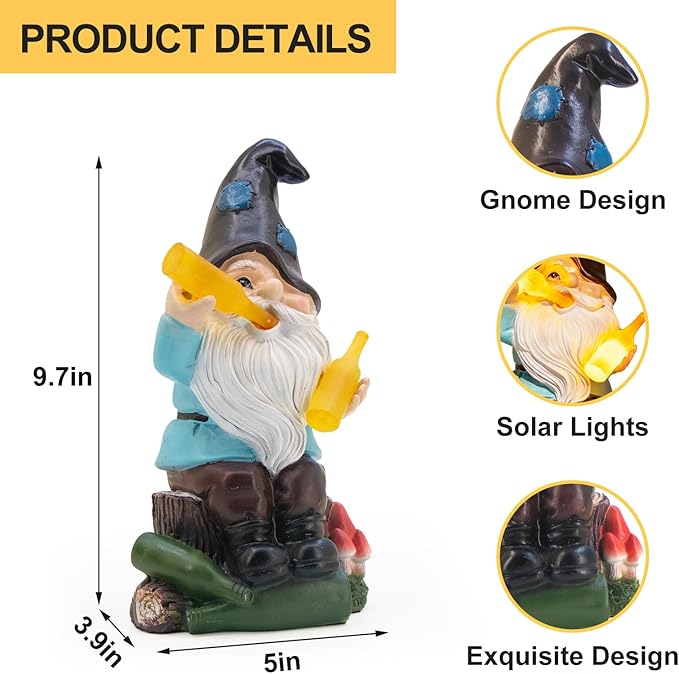 DKJOCKY Gnome Garden Decor Statue with Solar Light Lantern,Birthday Gifts for Women Mom Grandma,Funny Waterproof Resin Figurine Outdoor Decorations for Yard Patio Lawn Balcony Porch