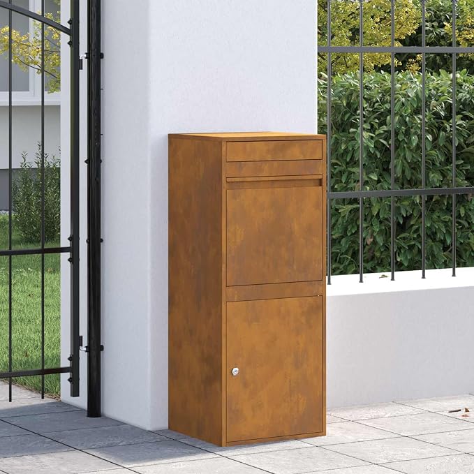 Weathering Steel Parcel Drop Box, Large Secure Mailbox for Porch, Lockable Weatherproof Delivery Box for Packages, 40.55in Tall Outdoor Delivery Storage