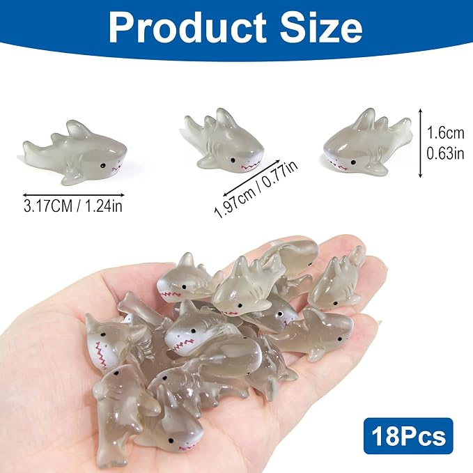 18Pcs Great White Shark Resin Statue, Mini Sharks for Terrarium Decor, Garden Landscapes, Moss Scenes, Desk Miniatures, Whale Shark Decor Resin Art, Miniature Animal Figure Collectible