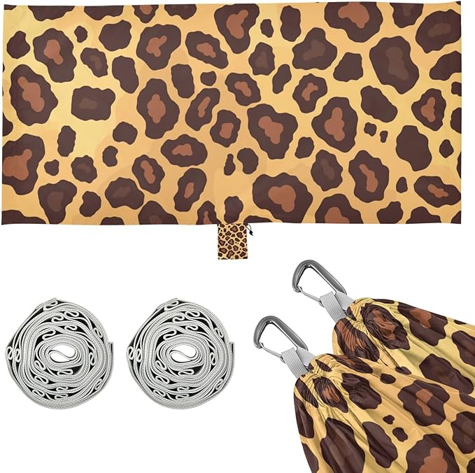 Flat Geometric Pattern Leopard Skin Print Gold Brown 330lb Capacity Hammocks with Portabl Carry Bag Indoor Hammock for Outside Beach Patio Garden soporte para hamacas para adultos