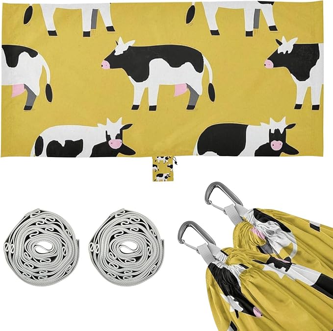 Cartoon Cute Black and White Cow 330lb Capacity Camping Hammocks Indoor Hammock for Camping Travel Accessories Silla hamacas para adultos