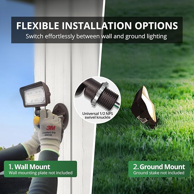 GKOLED 15W LED Flood Lights Outdoor, Dusk to Dawn Security Light, with Anti-Glare Guard, 120V 3000K 1560LM Waterproof Landscape Lighting, Aluminum Light Fixture, 1/2" Knuckle Mount, 2 Pack, UL Listed